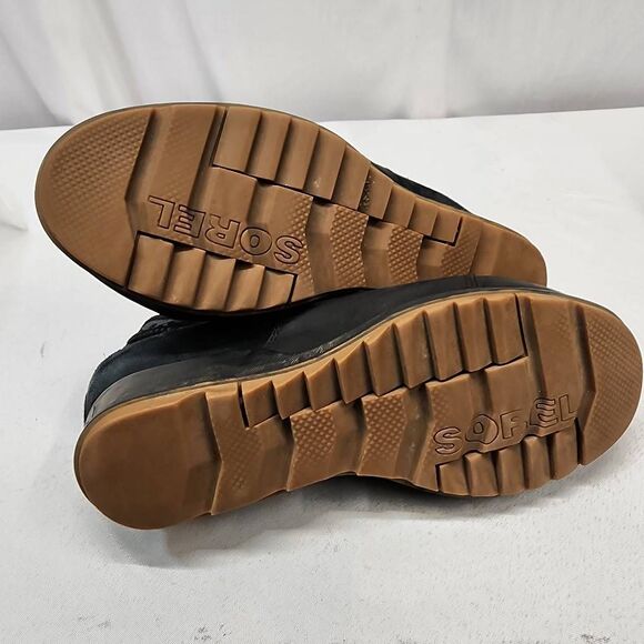Sorel Women's 7.5 Evie Pull-On Bootie Waterproof Black Suede Leather Wedge Ankle - Picture 9 of 10